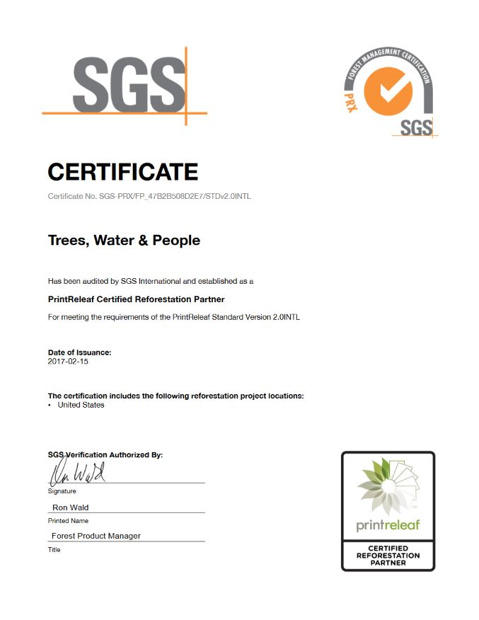 SGS Certificate, PrintReleaf, BOSS Business Solutions