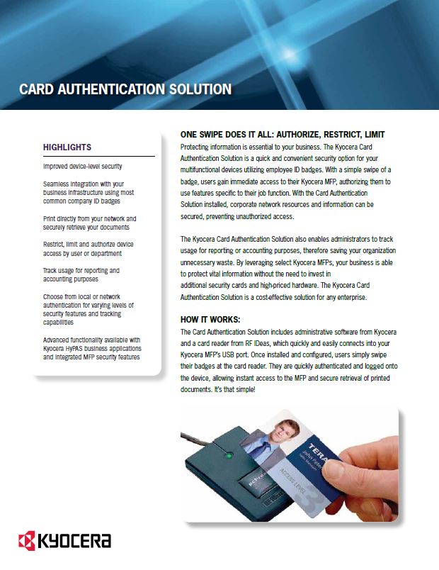 Kyocera, Software, Cost Control, Security Card Authentication, BOSS Business Solutions