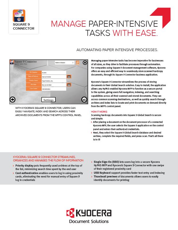 Kyocera Software Document Management, Square 9, Connector, kyocera, BOSS Business Solutions