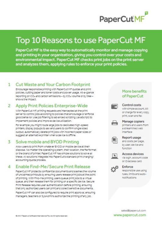 Top 10 Reasons, Papercut Mf, BOSS Business Solutions